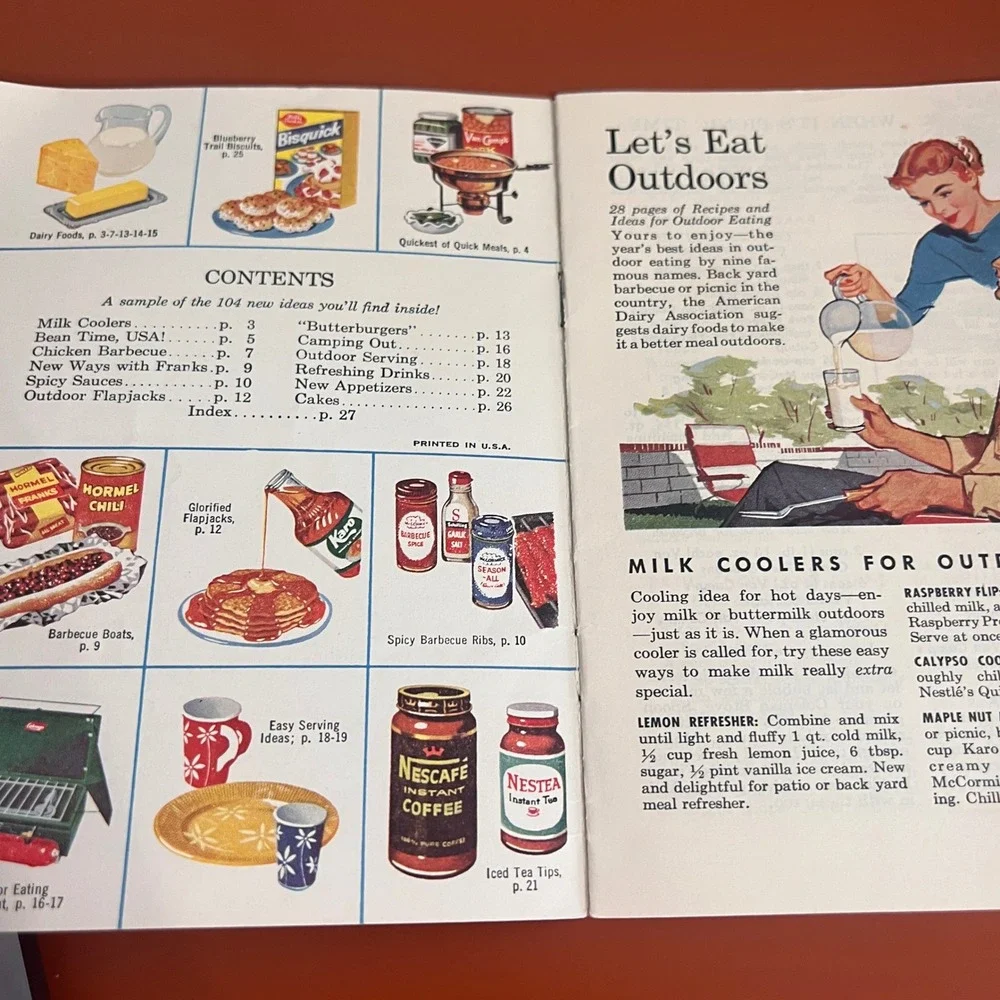 Vintage Lets Eat Outdoors Cookbook Mid Century Picnic BBQ Camping Recipes SPAM